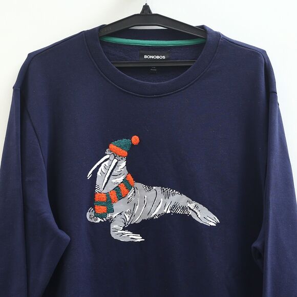 BONOBOS Critter Supersoft Fleece Crew Sweater Embroidered Long Sleeve XL 283610 - Picture 2 of 5